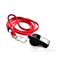Apito Campeão Preto com Cordão Vermelho para Árbitros